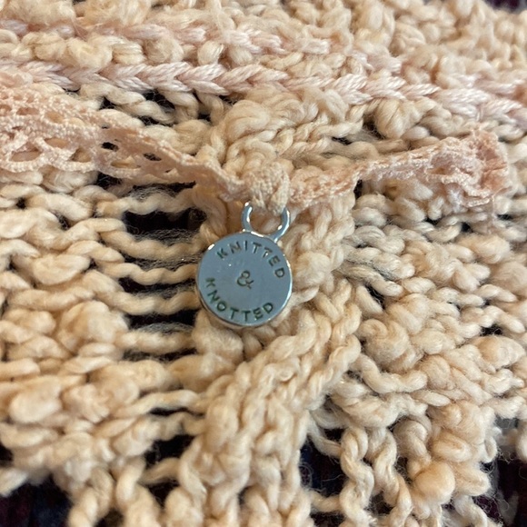 Anthropologie pink and cream open knit chiffon flare long sleeve sweater top - Picture 5 of 7